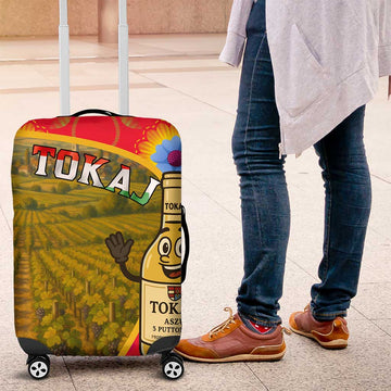 Hungary Luggage Cover with Tokaj Vineyard Illustration Design and Grape Wine TS04