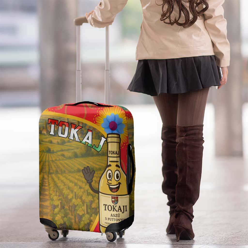 Hungary Luggage Cover with Tokaj Vineyard Illustration Design and Grape Wine TS04
