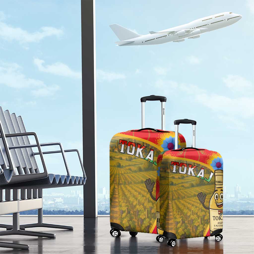 Hungary Luggage Cover with Tokaj Vineyard Illustration Design and Grape Wine TS04