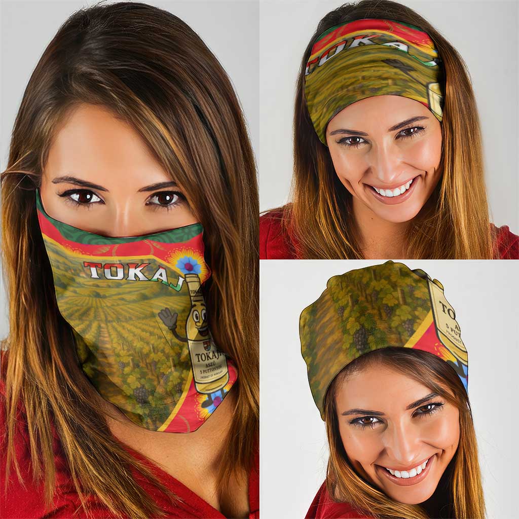 Hungary Neck Gaiter with Tokaj Vineyard Illustration Design and Grape Wine TS04