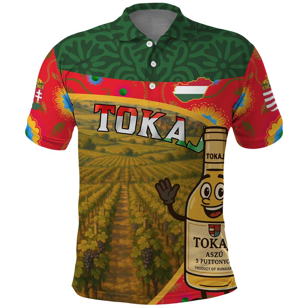 Hungary Polo Shirt with Tokaj Vineyard Illustration Design and Grape Wine TS04