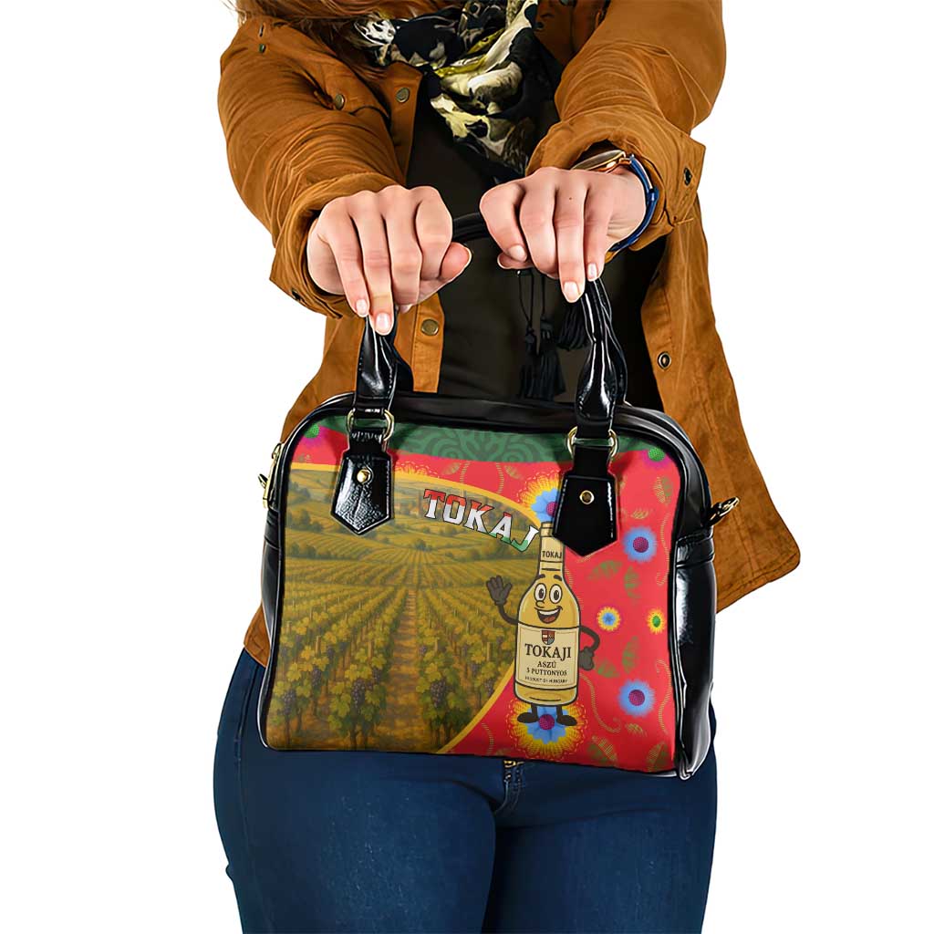 Hungary Shoulder Handbag with Tokaj Vineyard Illustration Design and Grape Wine TS04