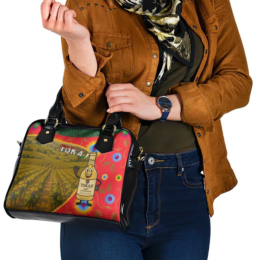 Hungary Shoulder Handbag with Tokaj Vineyard Illustration Design and Grape Wine TS04