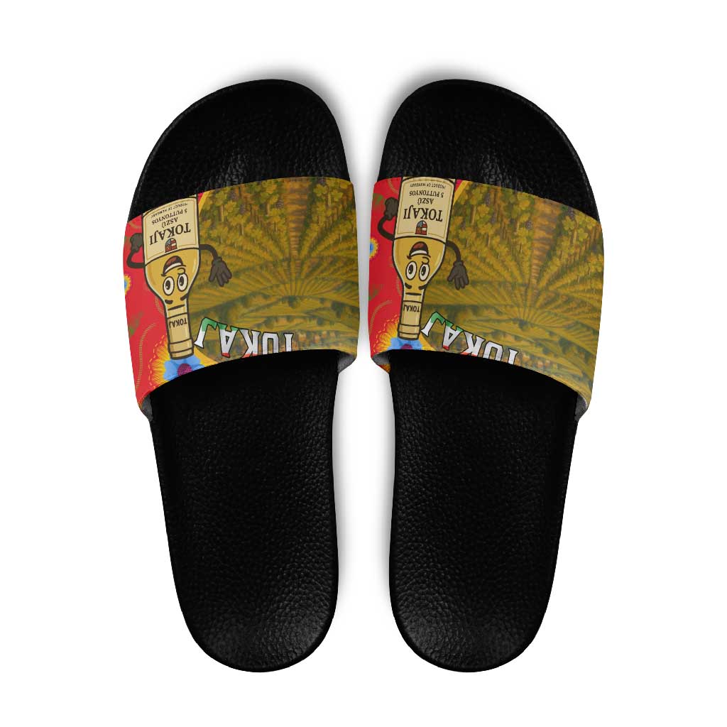 Hungary Slide Sandals with Tokaj Vineyard Illustration Design and Grape Wine TS04