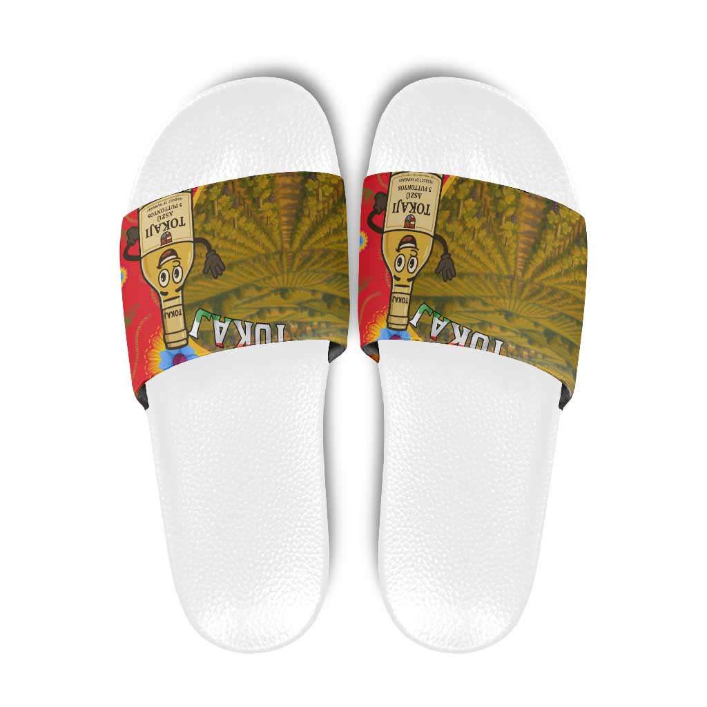 Hungary Slide Sandals with Tokaj Vineyard Illustration Design and Grape Wine TS04