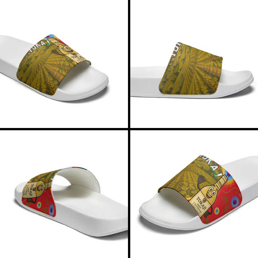 Hungary Slide Sandals with Tokaj Vineyard Illustration Design and Grape Wine TS04