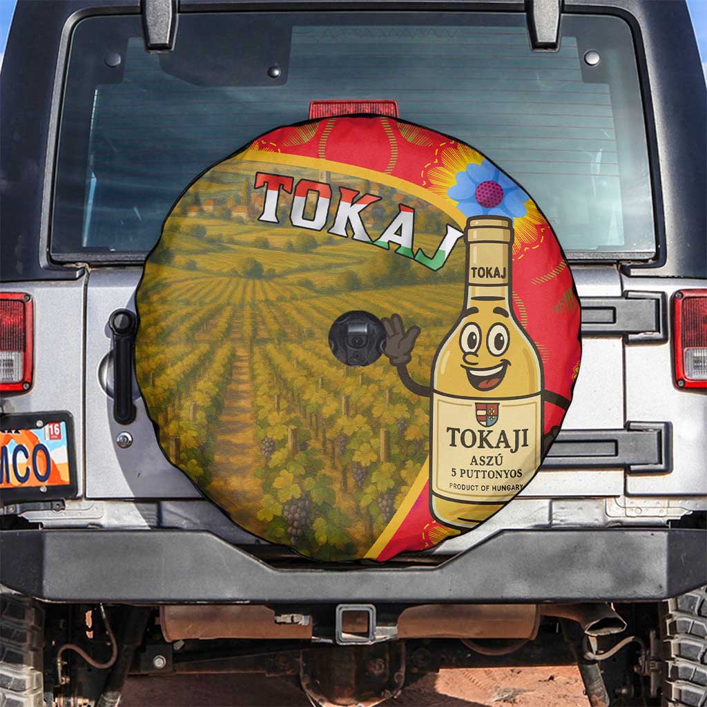 Hungary Spare Tire Cover with Tokaj Vineyard Illustration Design and Grape Wine TS04