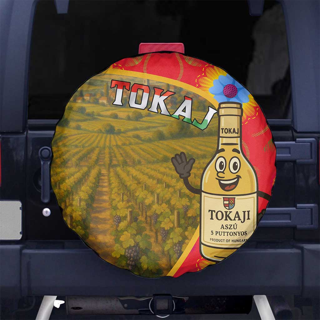 Hungary Spare Tire Cover with Tokaj Vineyard Illustration Design and Grape Wine TS04