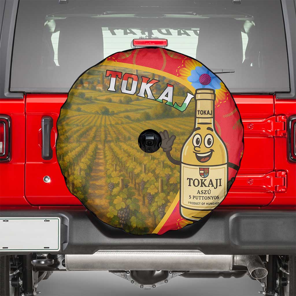 Hungary Spare Tire Cover with Tokaj Vineyard Illustration Design and Grape Wine TS04