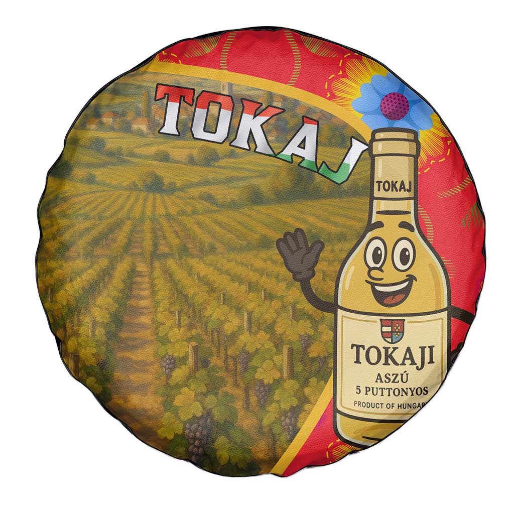 Hungary Spare Tire Cover with Tokaj Vineyard Illustration Design and Grape Wine TS04
