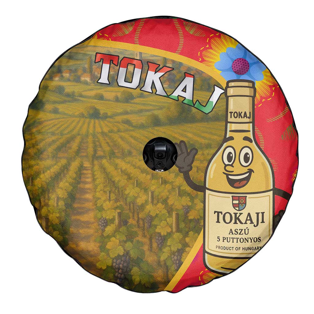Hungary Spare Tire Cover with Tokaj Vineyard Illustration Design and Grape Wine TS04