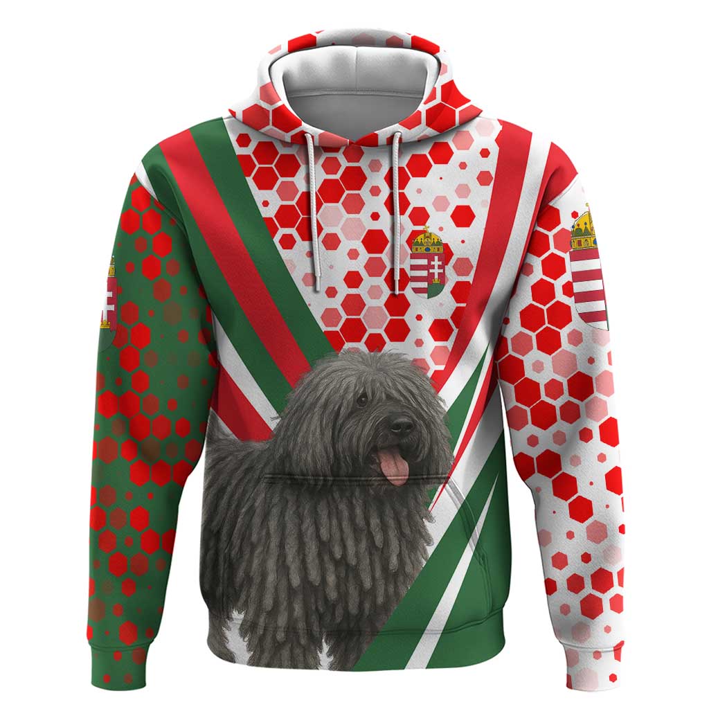 Hungary Hoodie with Puli Dog Illustration Design and Red Green Hexagon TS04