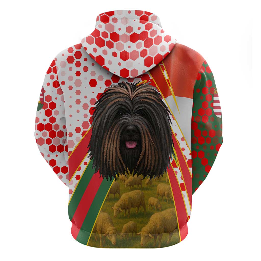 Hungary Hoodie with Puli Dog Illustration Design and Red Green Hexagon TS04