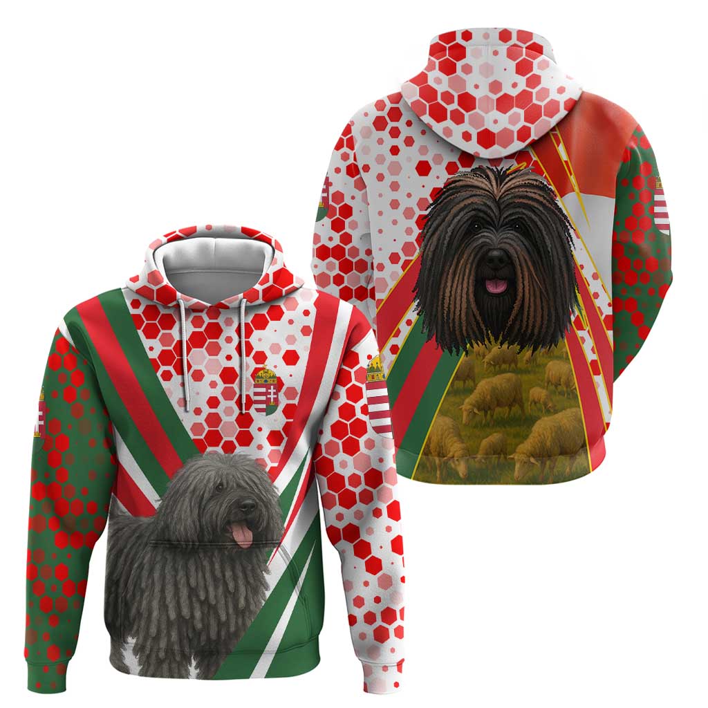 Hungary Hoodie with Puli Dog Illustration Design and Red Green Hexagon TS04