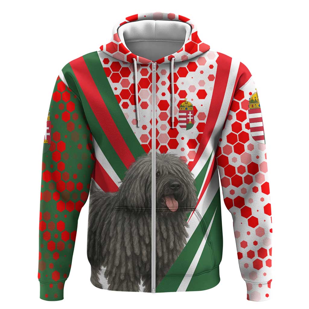 Hungary Hoodie with Puli Dog Illustration Design and Red Green Hexagon TS04