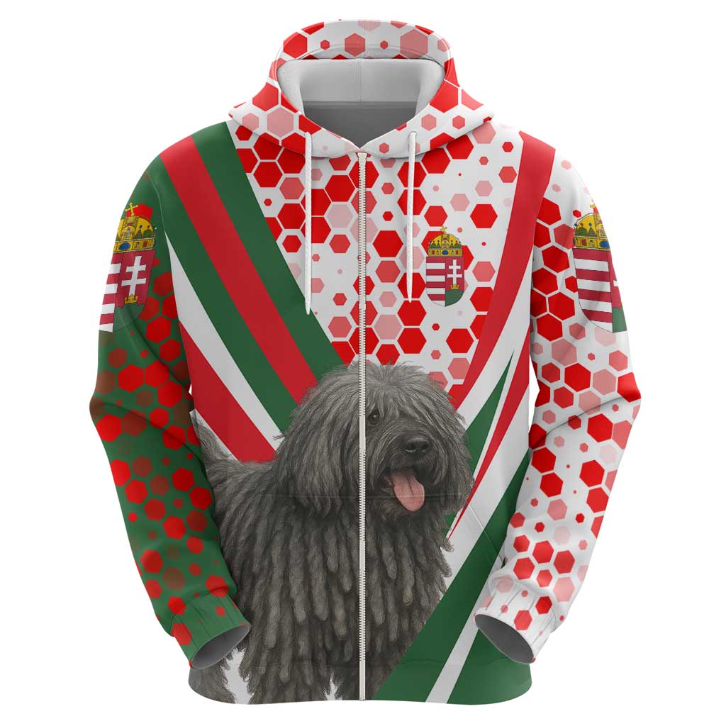 Hungary Hoodie with Puli Dog Illustration Design and Red Green Hexagon TS04