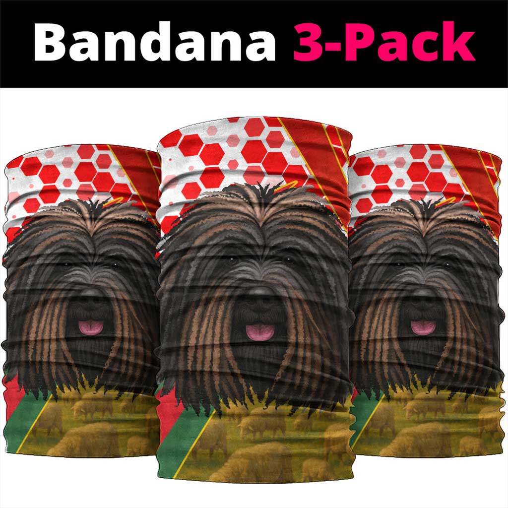 Hungary Neck Gaiter with Puli Dog Illustration Design and Red Green Hexagon TS04