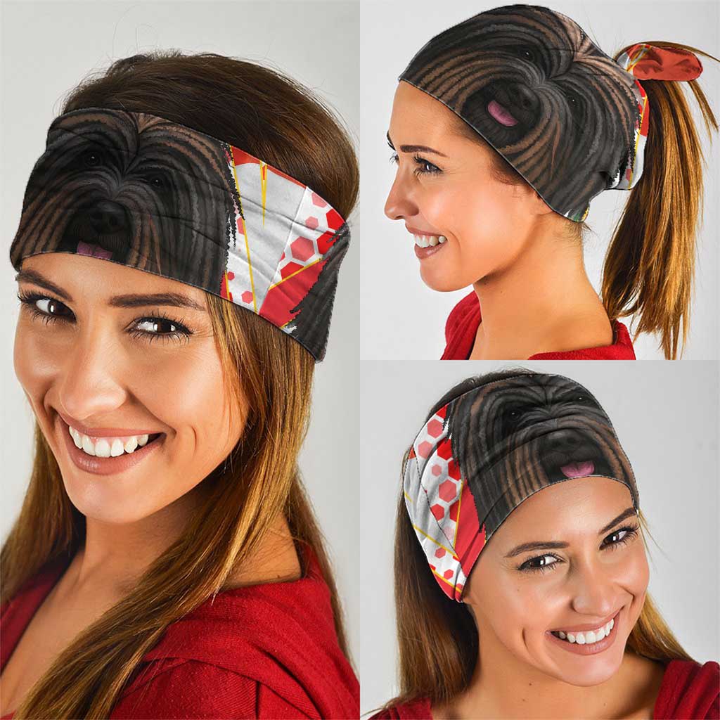 Hungary Neck Gaiter with Puli Dog Illustration Design and Red Green Hexagon TS04