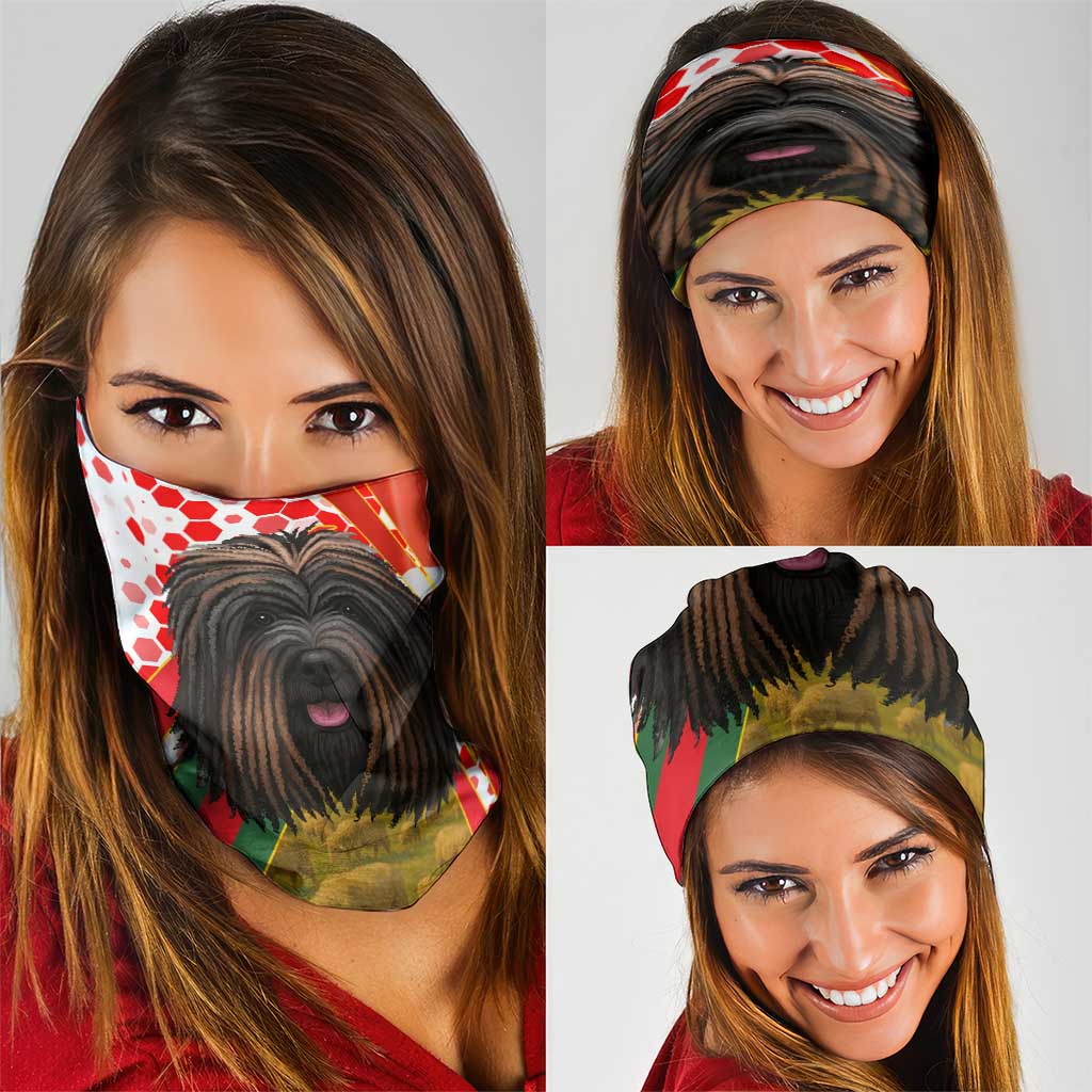 Hungary Neck Gaiter with Puli Dog Illustration Design and Red Green Hexagon TS04