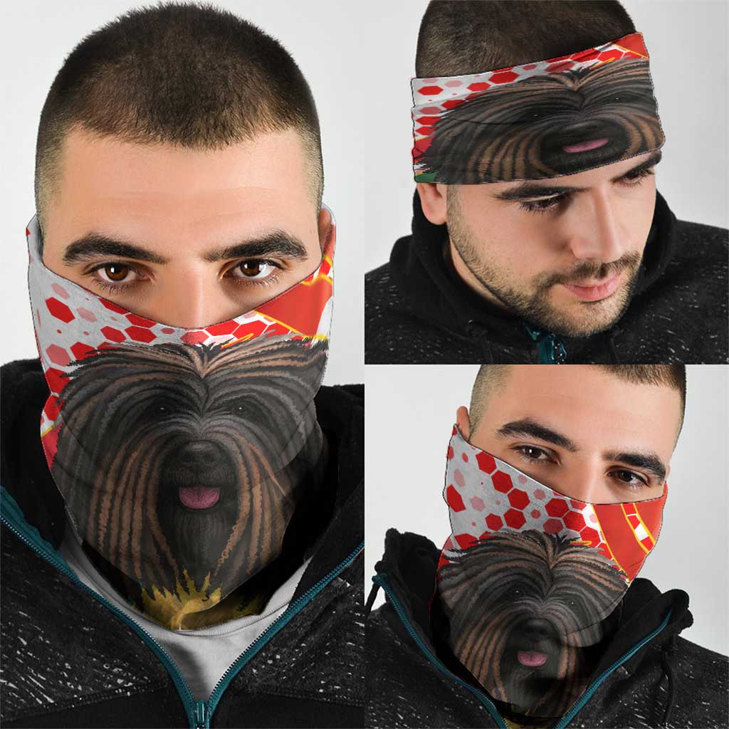 Hungary Neck Gaiter with Puli Dog Illustration Design and Red Green Hexagon TS04