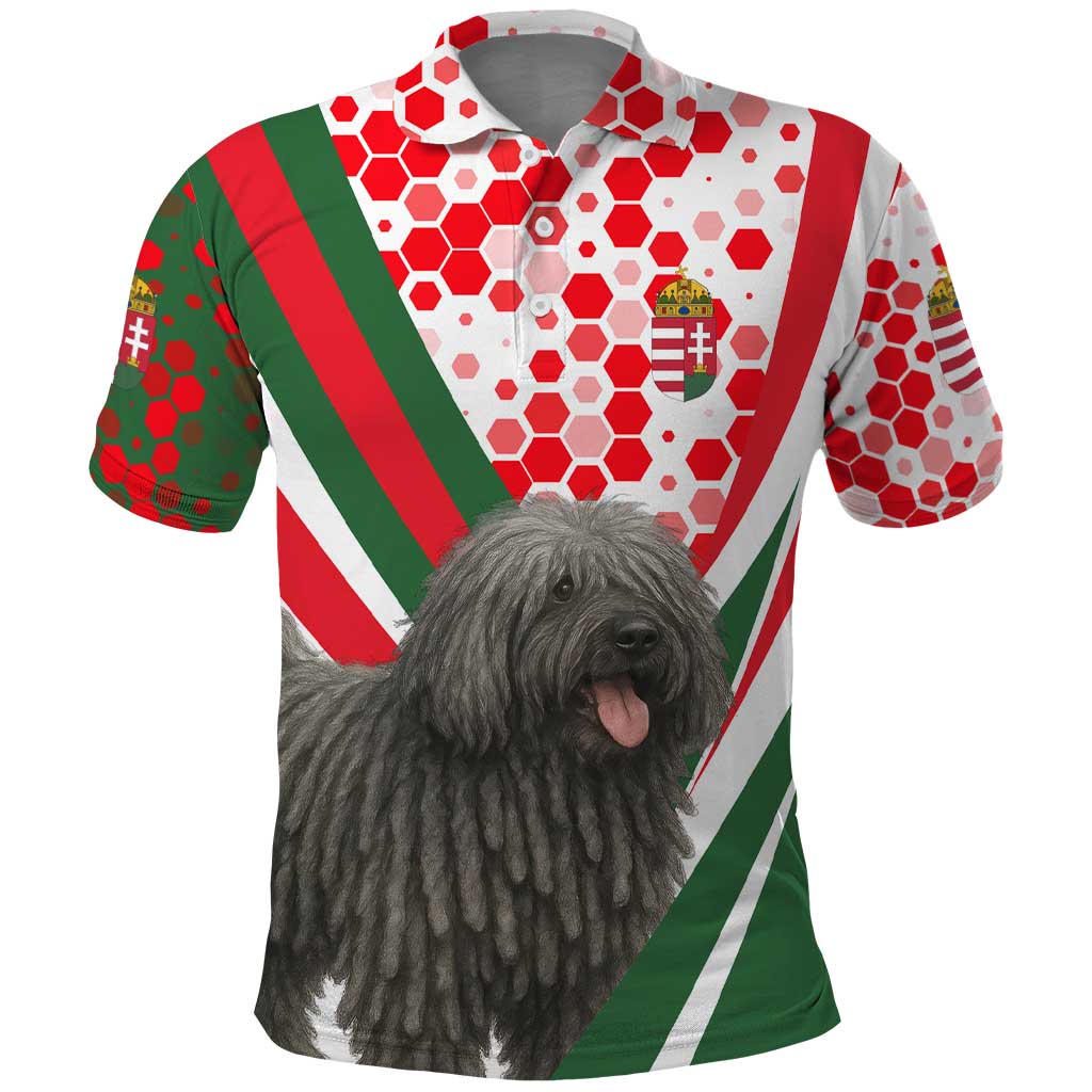 Hungary Polo Shirt with Puli Dog Illustration Design and Red Green Hexagon TS04