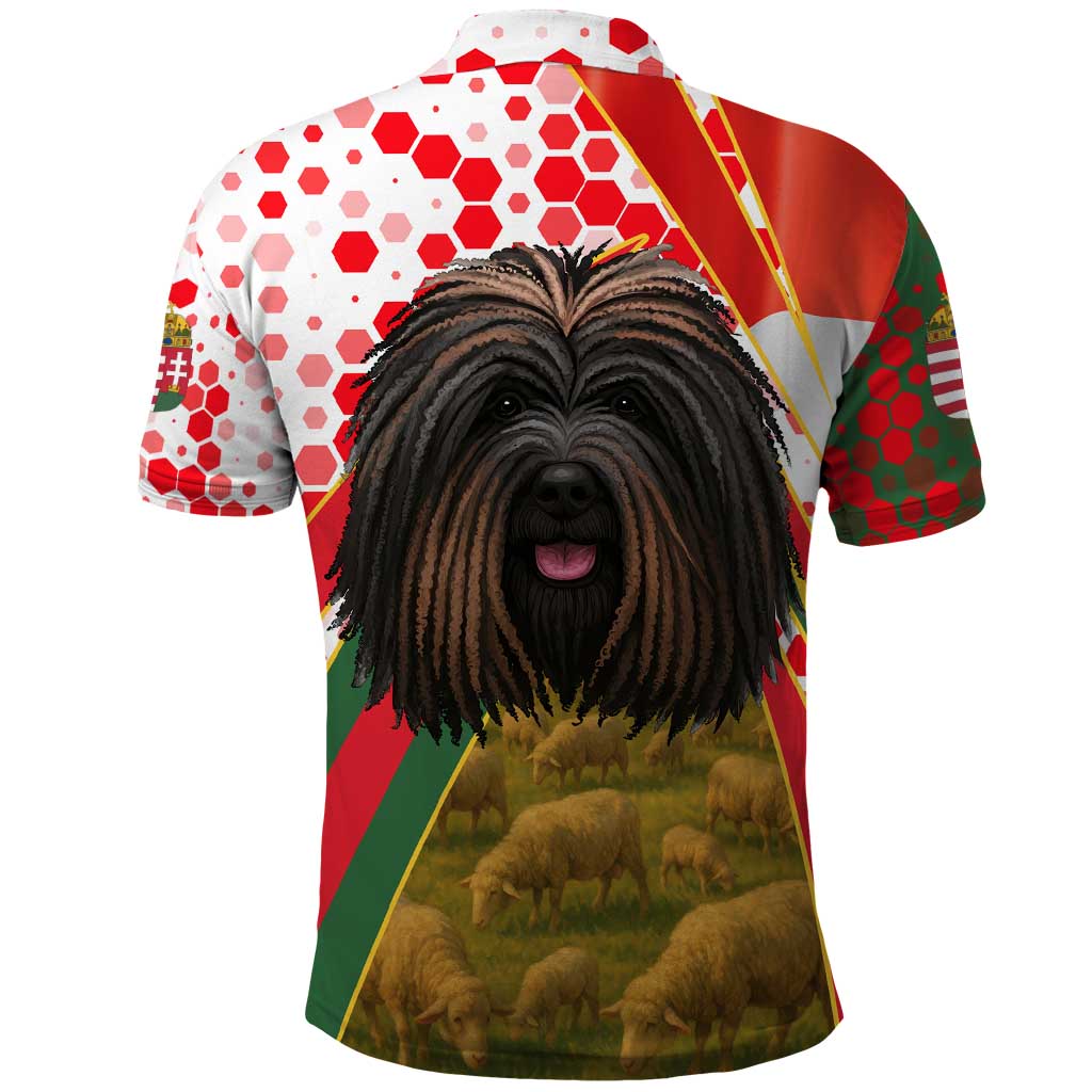 Hungary Polo Shirt with Puli Dog Illustration Design and Red Green Hexagon TS04