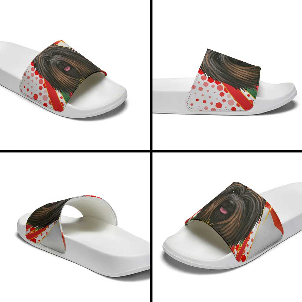 Hungary Slide Sandals with Puli Dog Illustration Design and Red Green Hexagon TS04