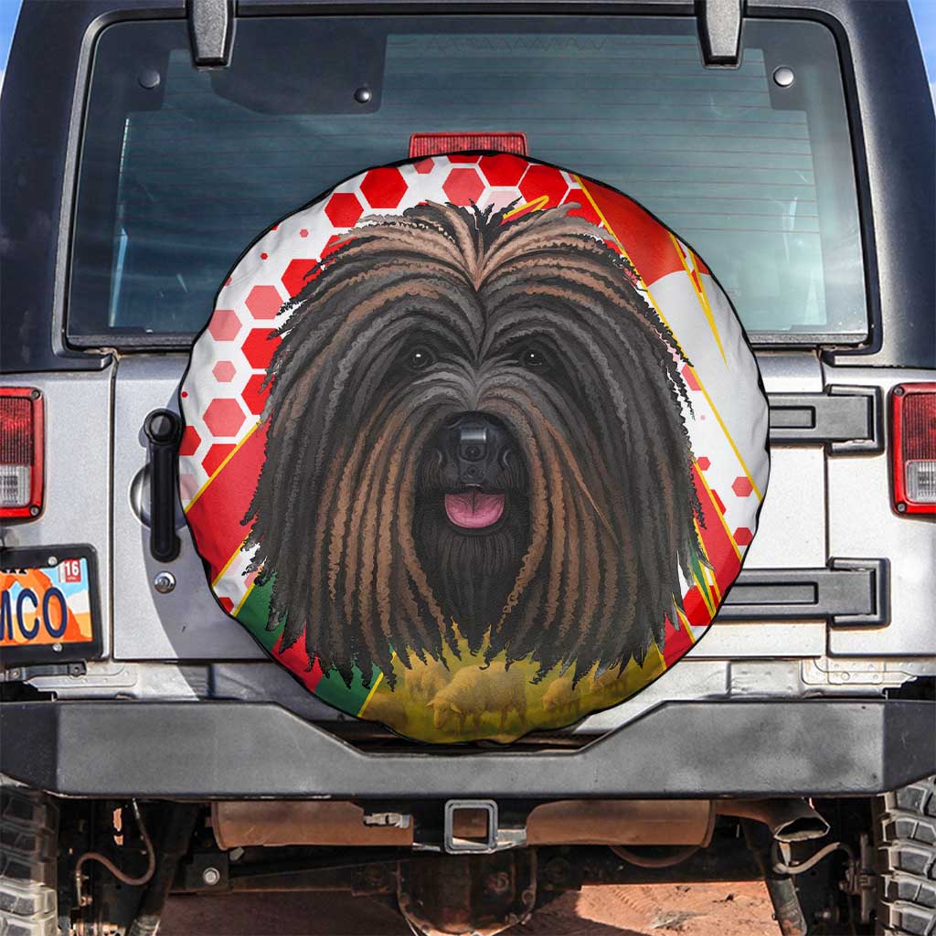 Hungary Spare Tire Cover with Puli Dog Illustration Design and Red Green Hexagon TS04