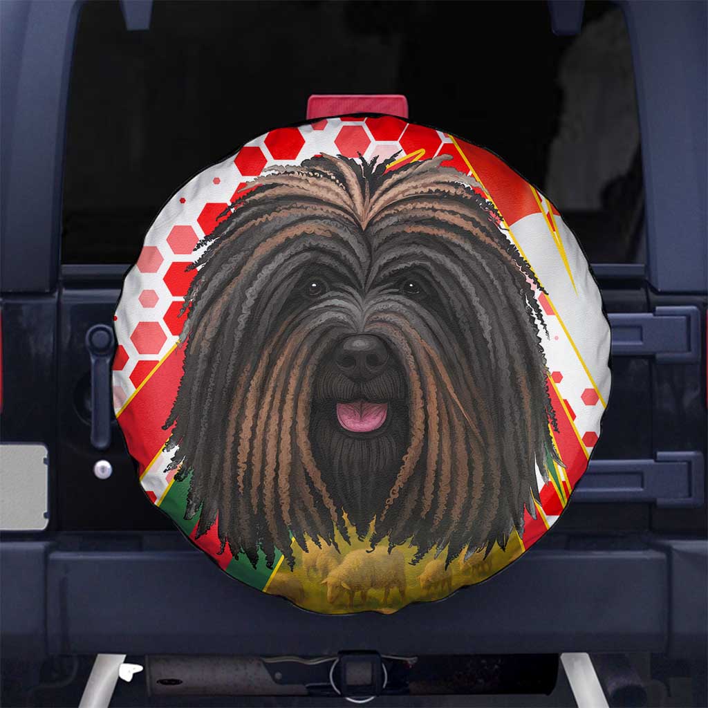 Hungary Spare Tire Cover with Puli Dog Illustration Design and Red Green Hexagon TS04