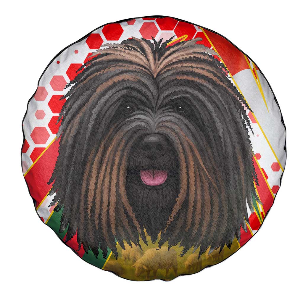 Hungary Spare Tire Cover with Puli Dog Illustration Design and Red Green Hexagon TS04