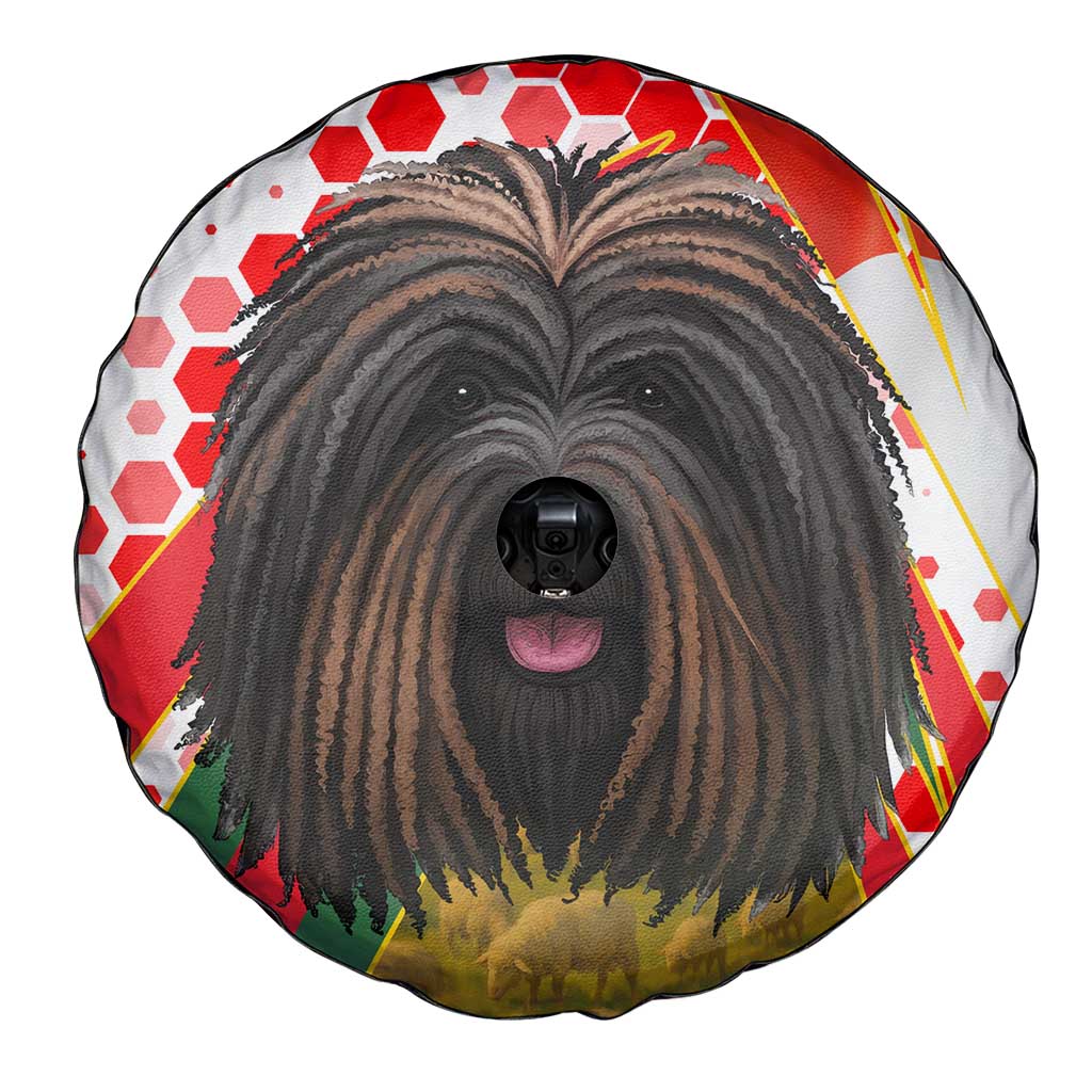Hungary Spare Tire Cover with Puli Dog Illustration Design and Red Green Hexagon TS04