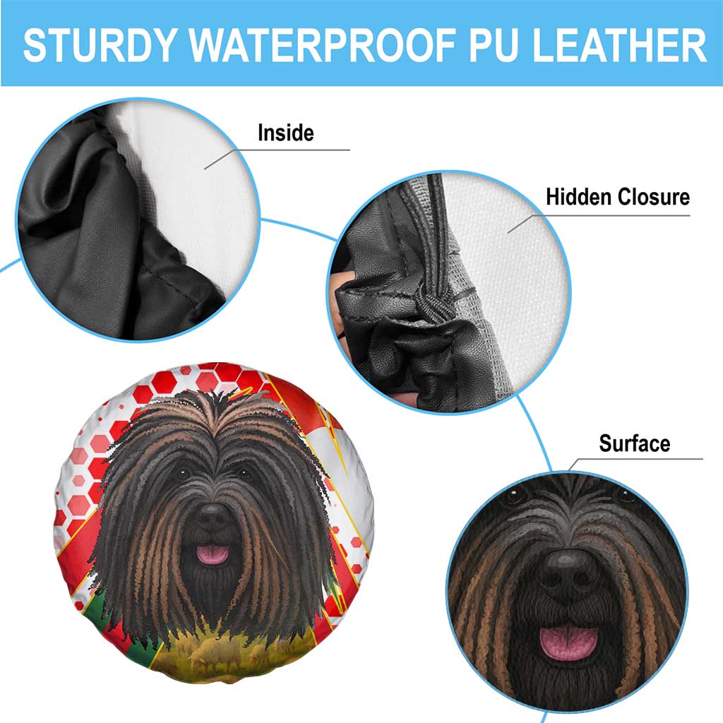 Hungary Spare Tire Cover with Puli Dog Illustration Design and Red Green Hexagon TS04