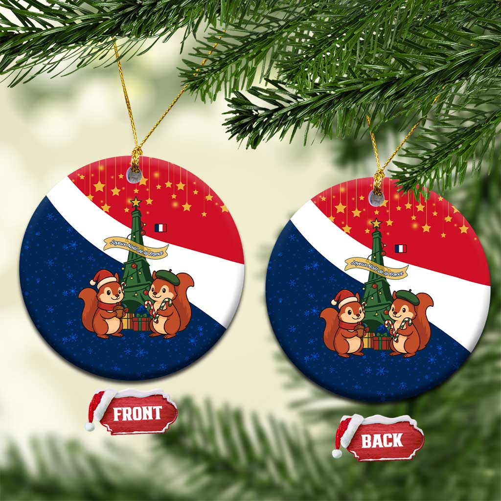 France Christmas Ceramic Ornament with Eiffel Tower Chipmunks Candy Canes and Starry Night Design TS04
