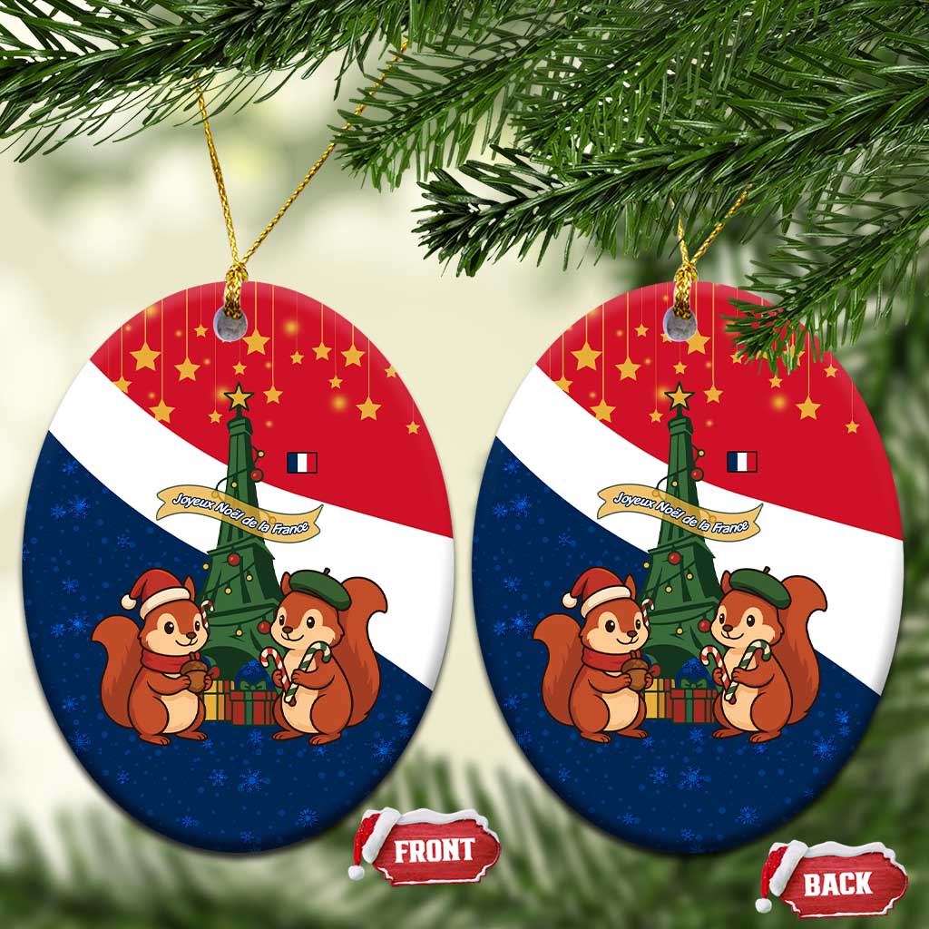 France Christmas Ceramic Ornament with Eiffel Tower Chipmunks Candy Canes and Starry Night Design TS04