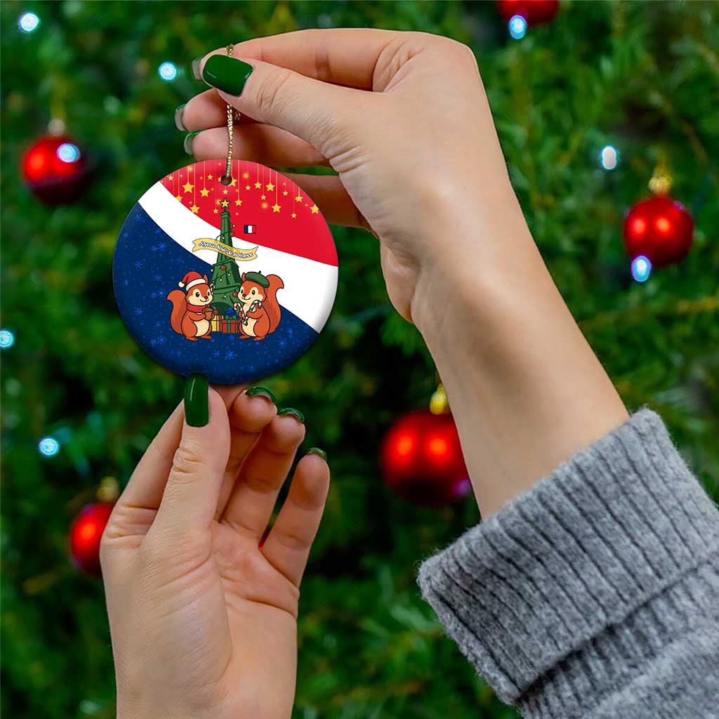 France Christmas Ceramic Ornament with Eiffel Tower Chipmunks Candy Canes and Starry Night Design TS04
