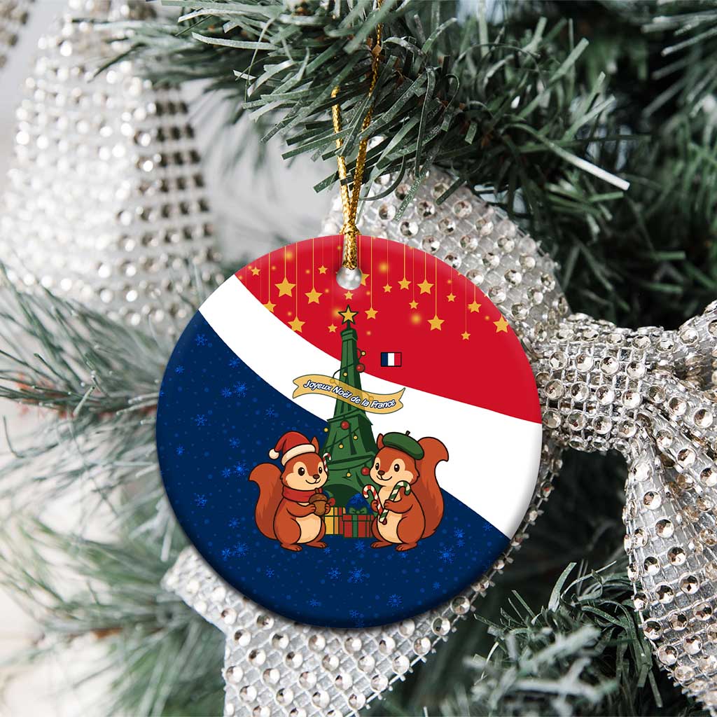 France Christmas Ceramic Ornament with Eiffel Tower Chipmunks Candy Canes and Starry Night Design TS04