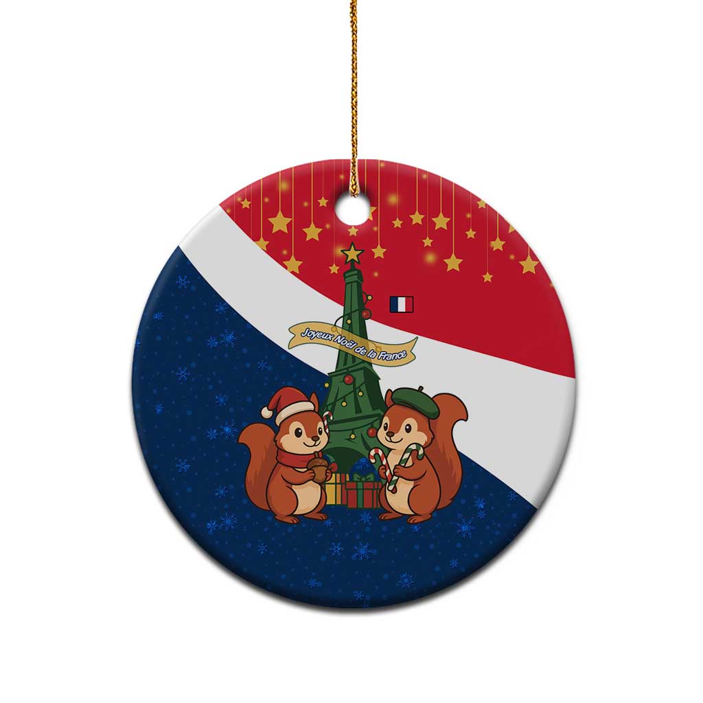 France Christmas Ceramic Ornament with Eiffel Tower Chipmunks Candy Canes and Starry Night Design TS04