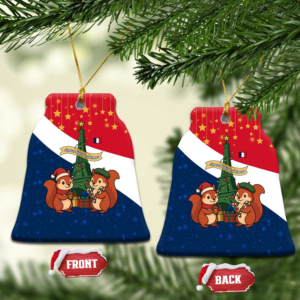 France Christmas Ceramic Ornament with Eiffel Tower Chipmunks Candy Canes and Starry Night Design TS04