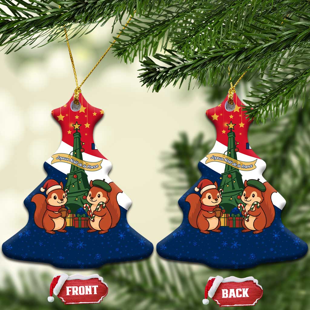 France Christmas Ceramic Ornament with Eiffel Tower Chipmunks Candy Canes and Starry Night Design TS04