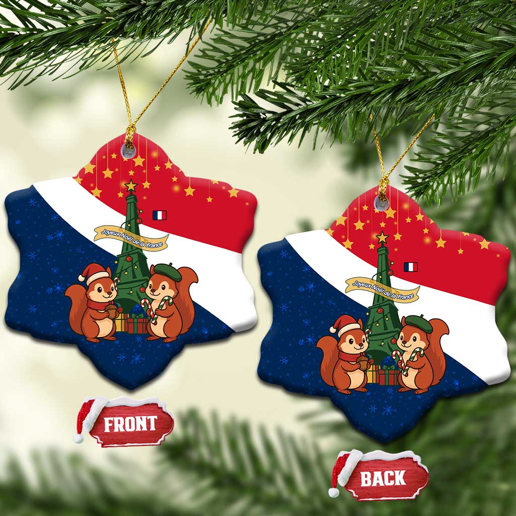 France Christmas Ceramic Ornament with Eiffel Tower Chipmunks Candy Canes and Starry Night Design TS04