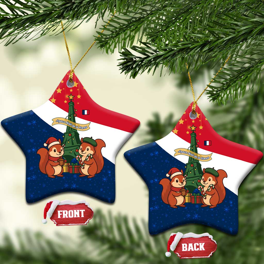 France Christmas Ceramic Ornament with Eiffel Tower Chipmunks Candy Canes and Starry Night Design TS04