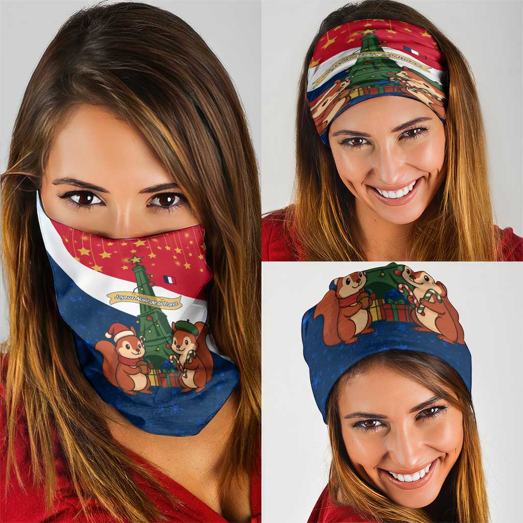 France Christmas Neck Gaiter with Eiffel Tower Chipmunks Candy Canes and Starry Night Design TS04