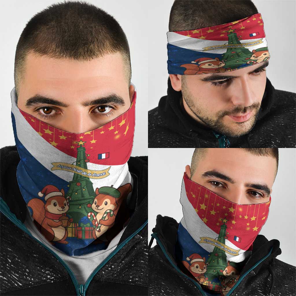 France Christmas Neck Gaiter with Eiffel Tower Chipmunks Candy Canes and Starry Night Design TS04