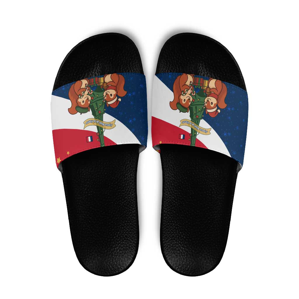 France Christmas Slide Sandals with Eiffel Tower Chipmunks Candy Canes and Starry Night Design TS04