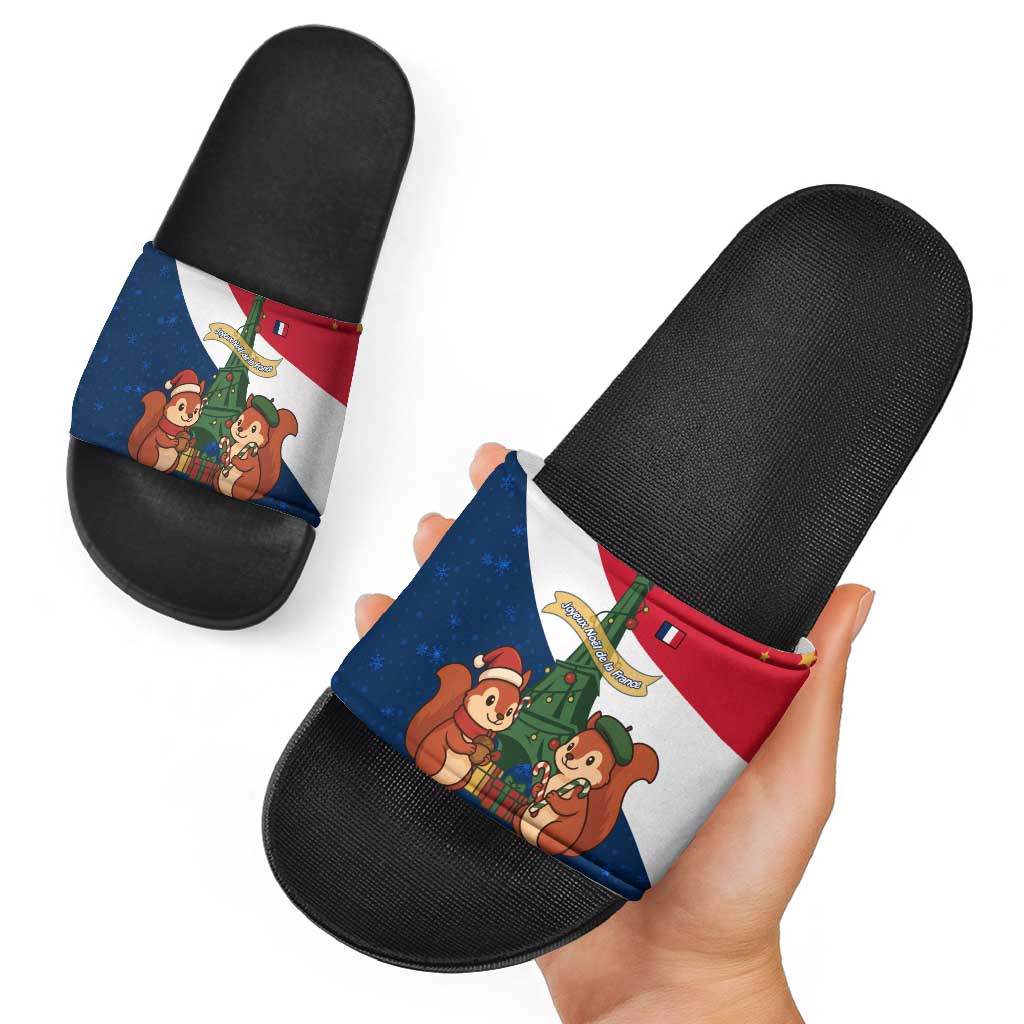 France Christmas Slide Sandals with Eiffel Tower Chipmunks Candy Canes and Starry Night Design TS04