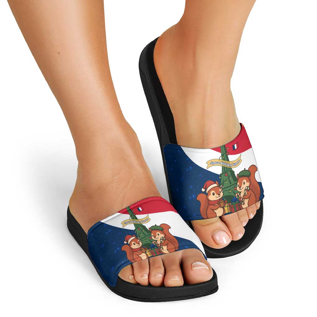 France Christmas Slide Sandals with Eiffel Tower Chipmunks Candy Canes and Starry Night Design TS04