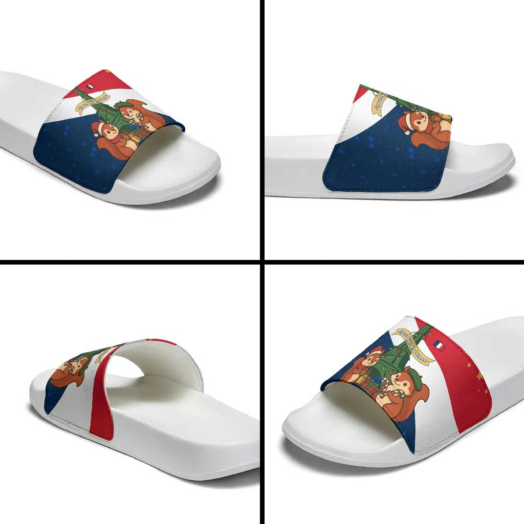 France Christmas Slide Sandals with Eiffel Tower Chipmunks Candy Canes and Starry Night Design TS04