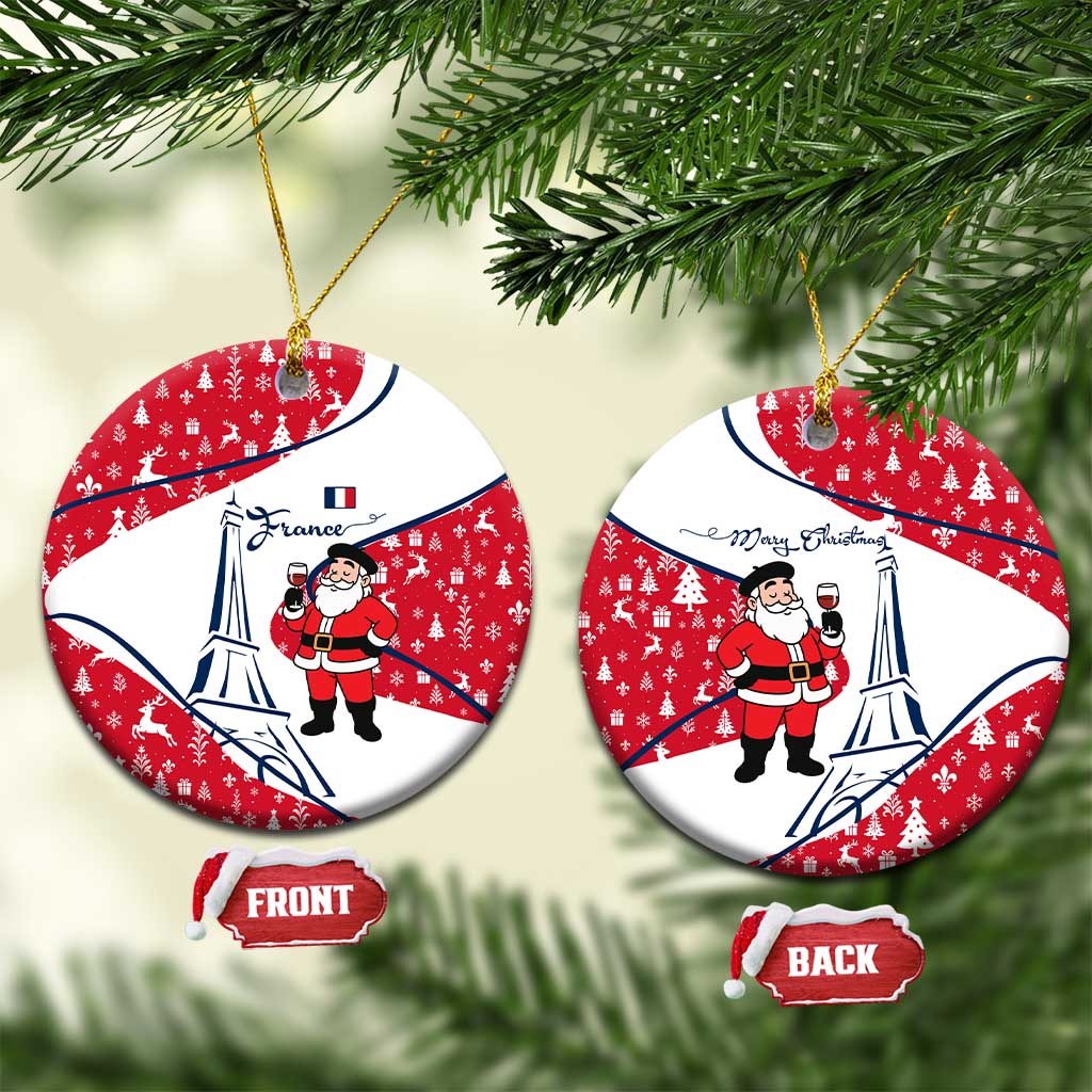 France Christmas Ceramic Ornament with Santa Wine Glass Eiffel Tower and Holiday Icons Design TS04