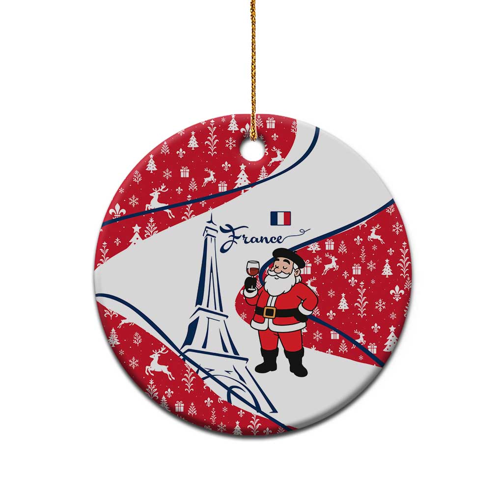 France Christmas Ceramic Ornament with Santa Wine Glass Eiffel Tower and Holiday Icons Design TS04