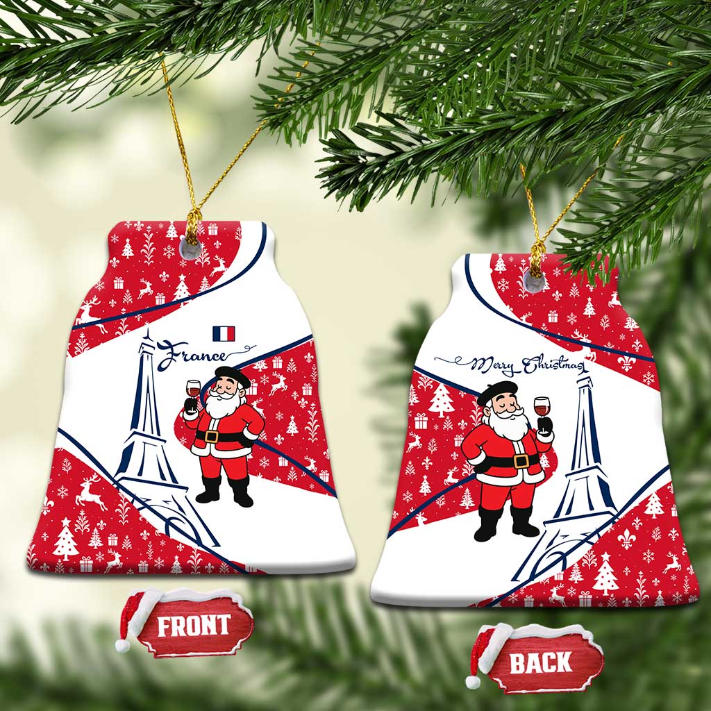 France Christmas Ceramic Ornament with Santa Wine Glass Eiffel Tower and Holiday Icons Design TS04